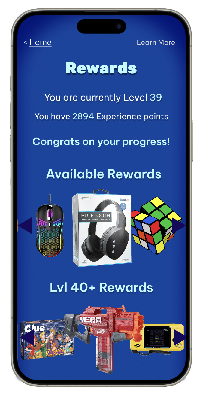 mockup of the prototype on its page for rewards